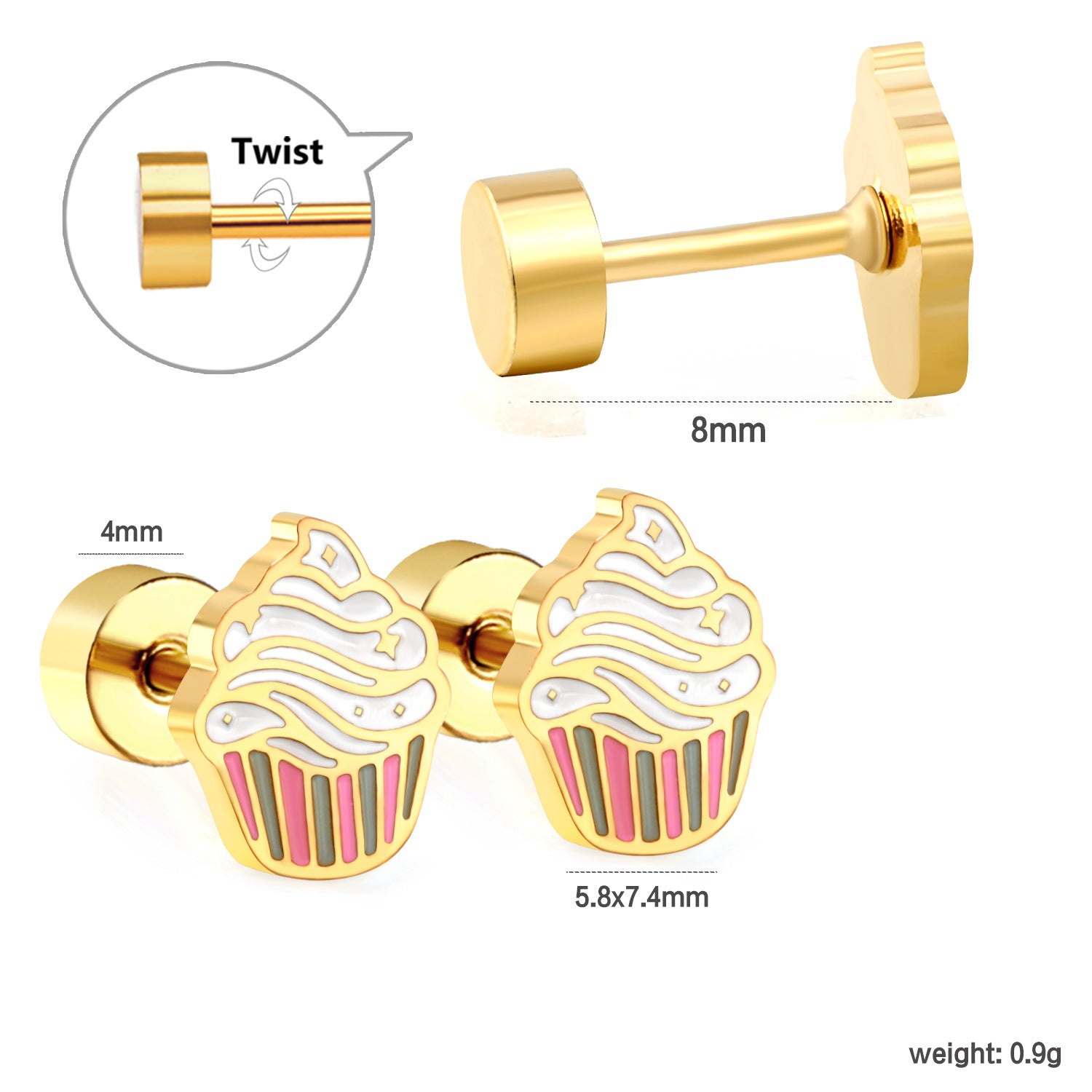 Wholesale Screw Plug Cute Rabbit Bow Rainbow Ice Cream Stainless Steel Girls Earrings